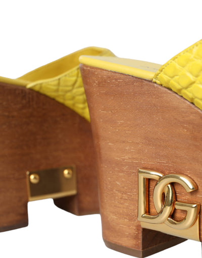 Dolce &amp; Gabbana Gele Leren Houten Muiltjes Wedgesandalen