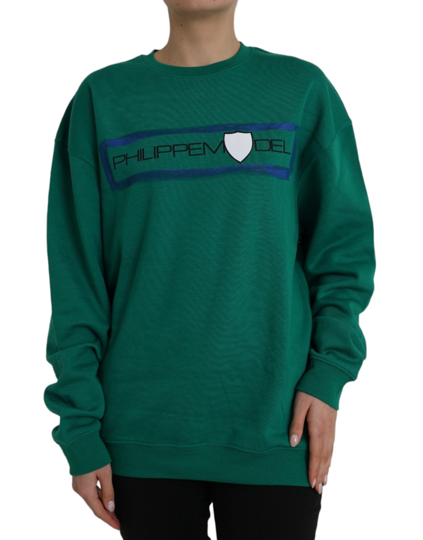 Philippe Model Groene Katoenen Logo Print Lange Mouwen Trui