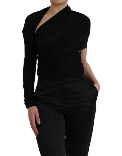 Dolce &amp; Gabbana Zwarte Wollen Asymmetrische Top met Lange Mouwen en Uitsnijdingen