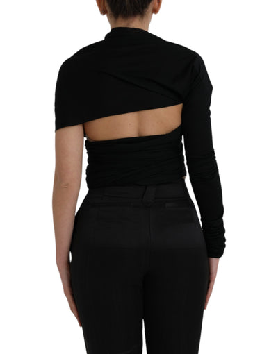 Dolce &amp; Gabbana Zwarte Wollen Asymmetrische Top met Lange Mouwen en Uitsnijdingen