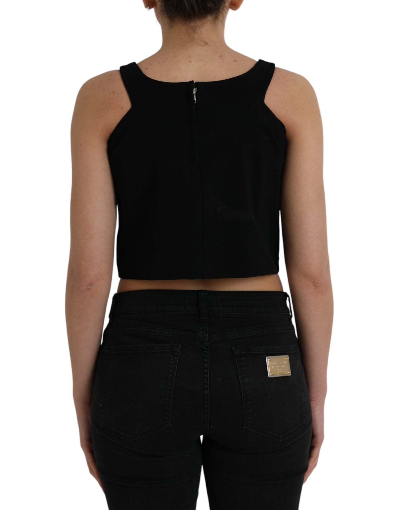 Débardeur court noir sans manches à col rond Dolce &amp; Gabbana