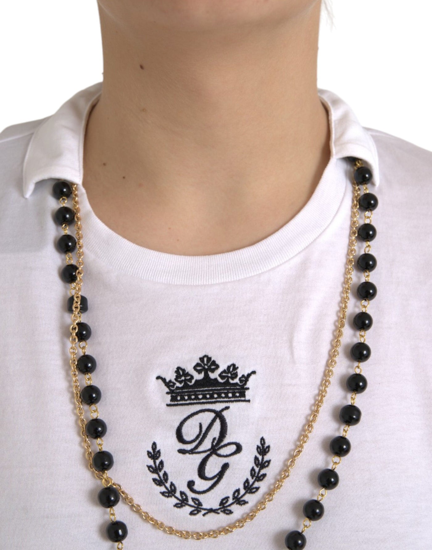 Dolce &amp; Gabbana Wit Katoenen T-shirt met Korte Mouwen en Ketting