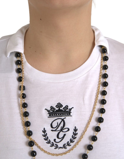 Dolce &amp; Gabbana Wit Katoenen T-shirt met Korte Mouwen en Ketting