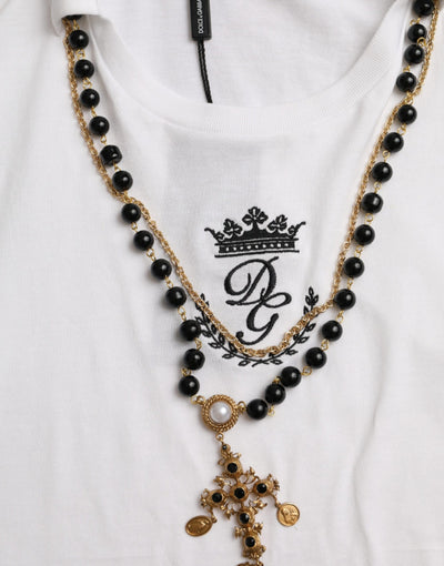 Dolce &amp; Gabbana Wit Katoenen T-shirt met Korte Mouwen en Ketting
