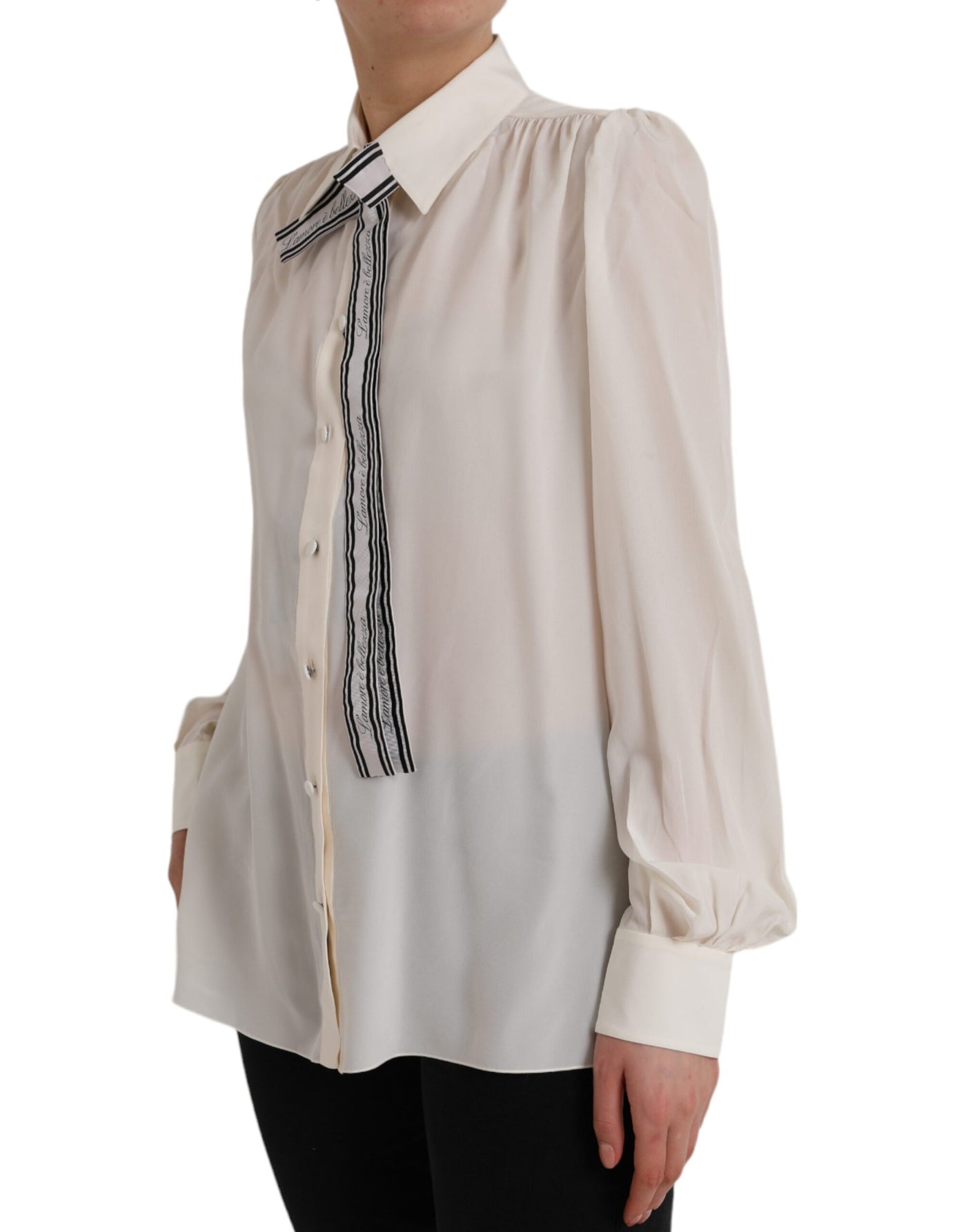 Dolce &amp; Gabbana Off White Blouse met Lange Mouwen en Knoopjes