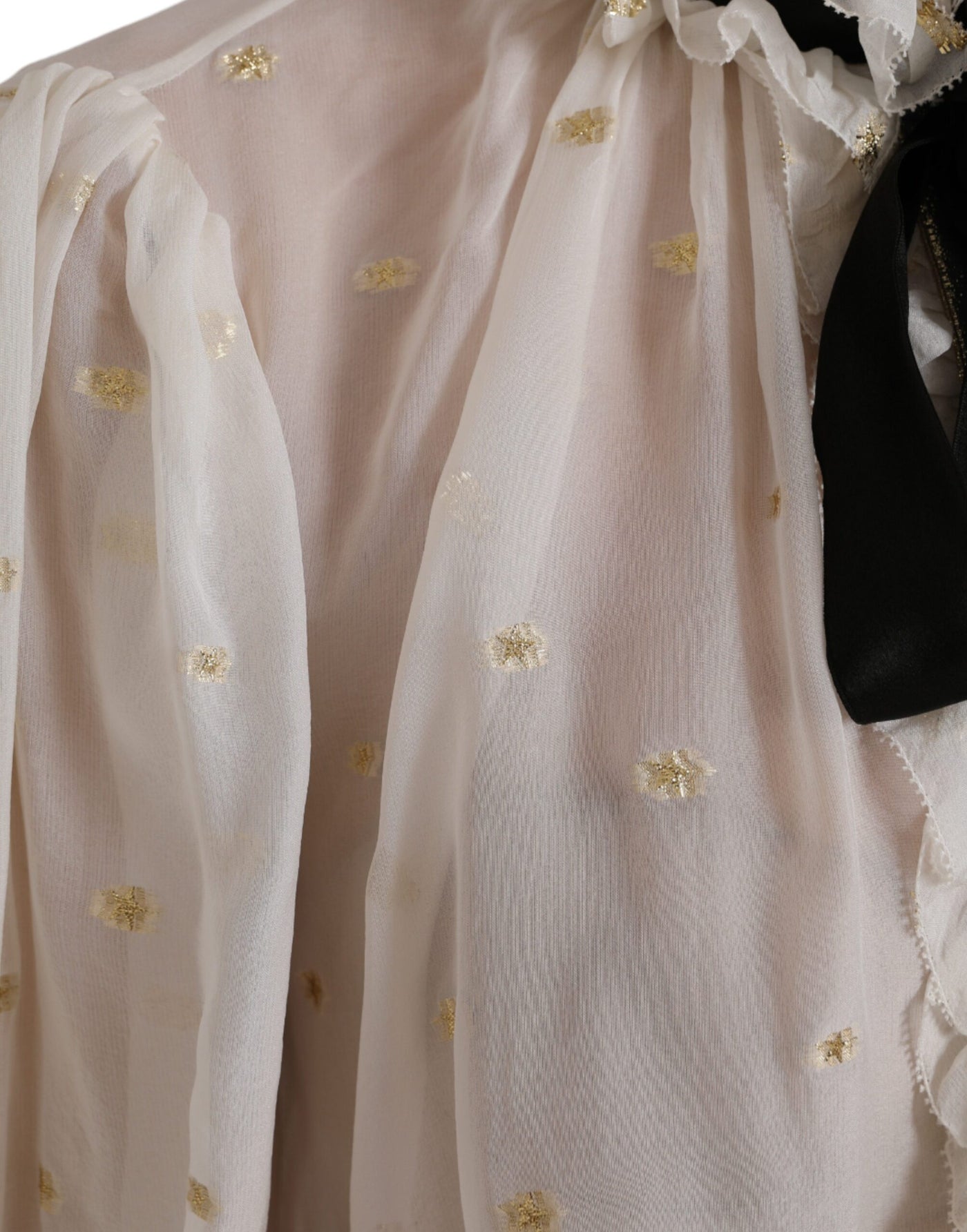 Dolce &amp; Gabbana Off White Zijden Mix Ascot Kraag Blouse Top