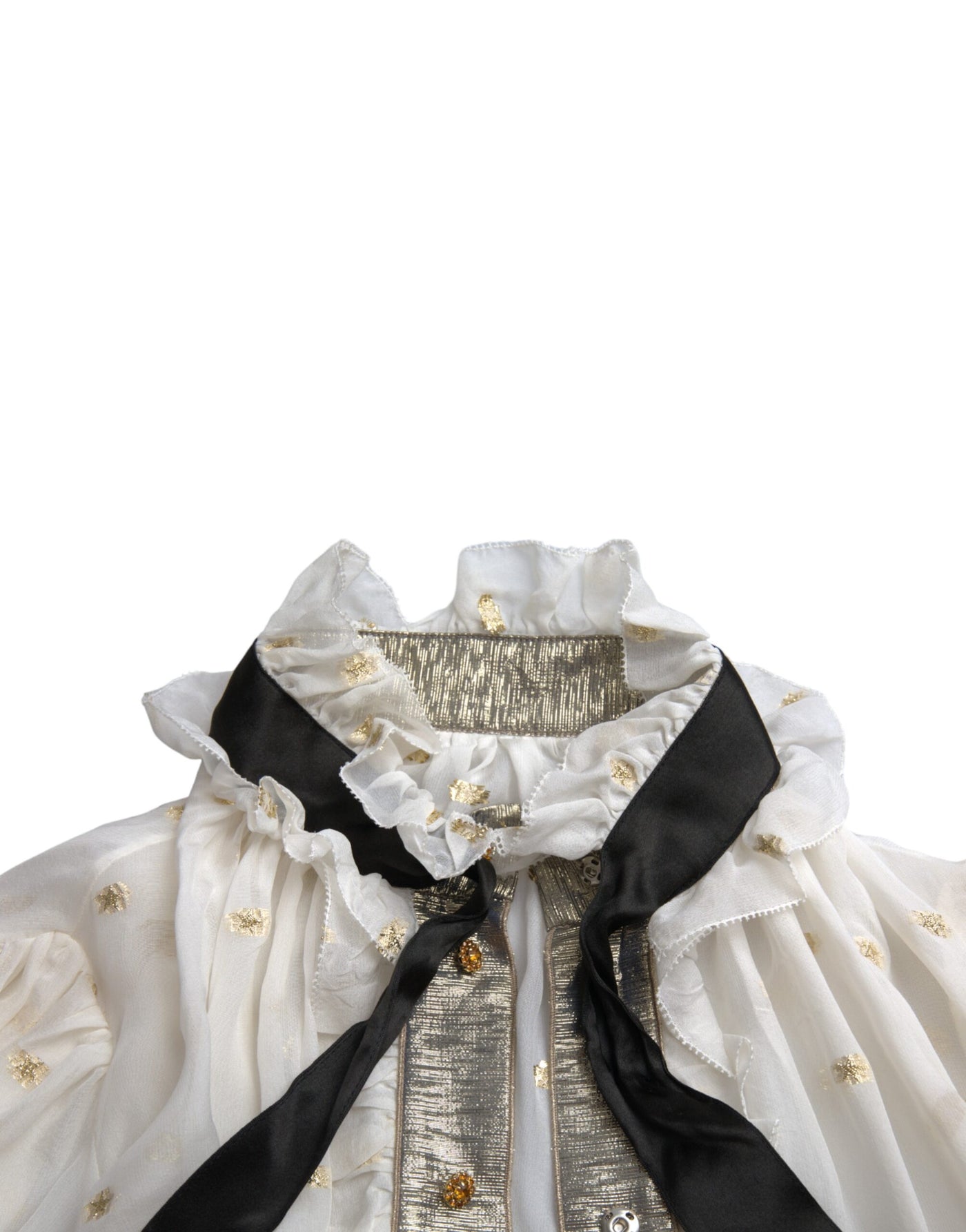 Dolce &amp; Gabbana Off White Zijden Mix Ascot Kraag Blouse Top