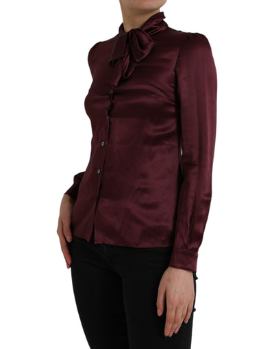 Dolce &amp; Gabbana kastanjebruine Ascot kraag blouse met lange mouwen