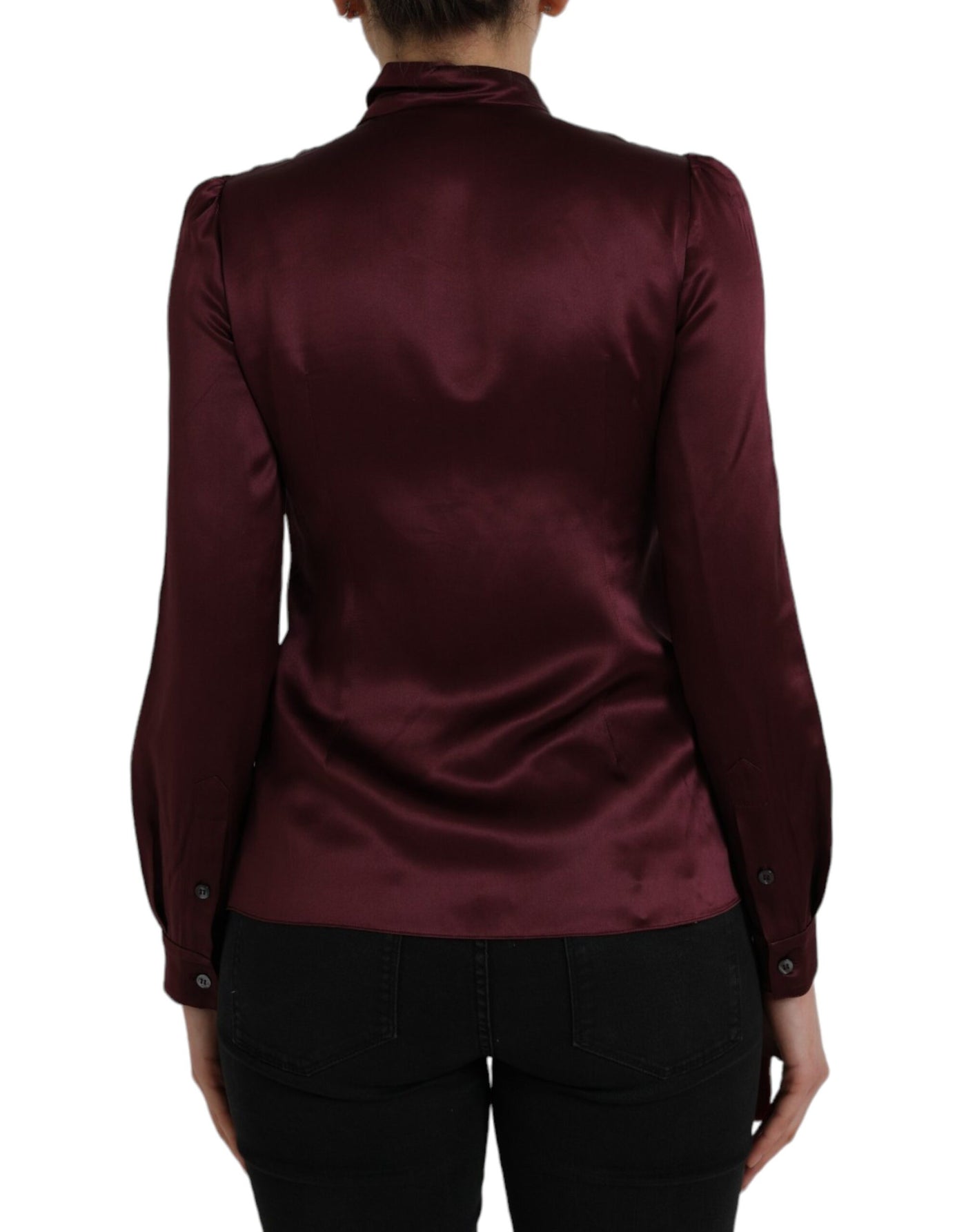 Dolce &amp; Gabbana kastanjebruine Ascot kraag blouse met lange mouwen