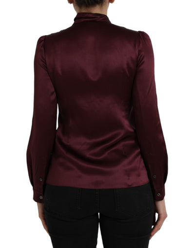 Dolce &amp; Gabbana kastanjebruine Ascot kraag blouse met lange mouwen