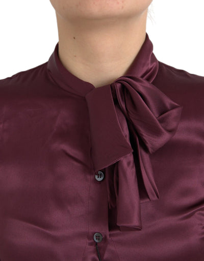 Dolce &amp; Gabbana kastanjebruine Ascot kraag blouse met lange mouwen