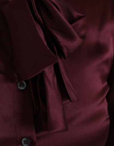 Dolce &amp; Gabbana kastanjebruine Ascot kraag blouse met lange mouwen