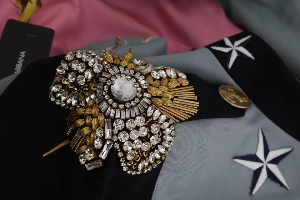 Dolce &amp; Gabbana blauw katoenen jasje met kristallen en knopen