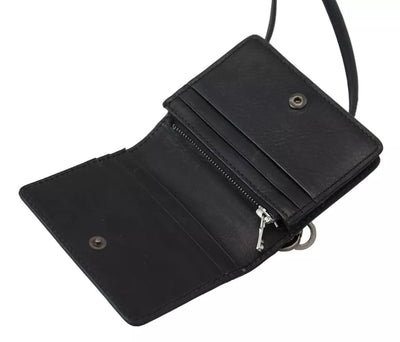Dolce &amp; Gabbana Zwarte Leren Bifold Schoudertas Dames Portemonnee