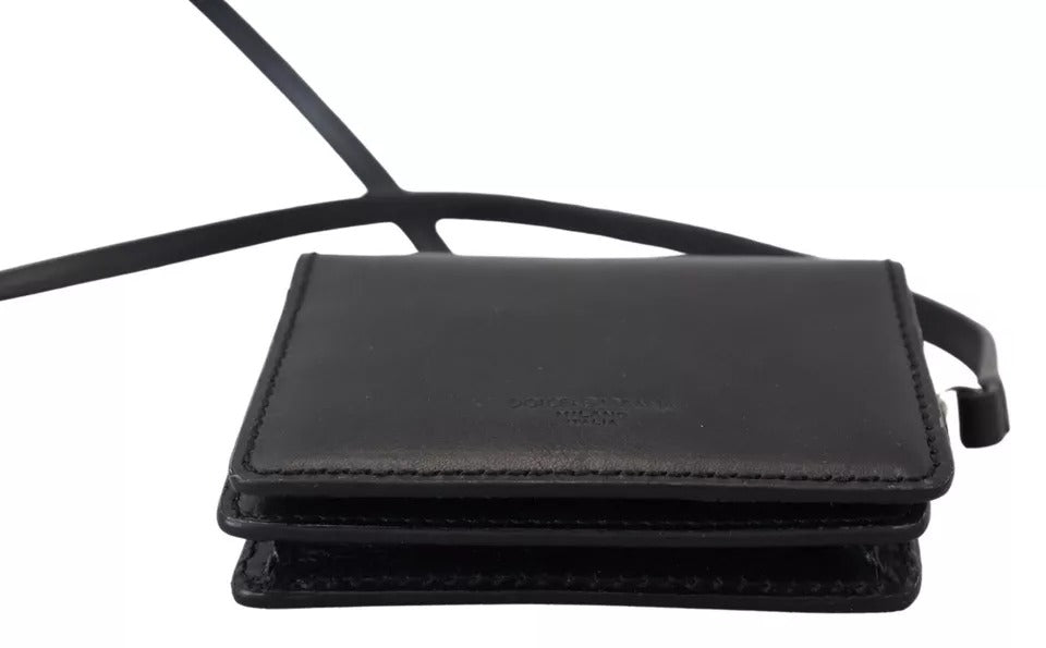 Dolce &amp; Gabbana Zwarte Leren Bifold Schoudertas Dames Portemonnee
