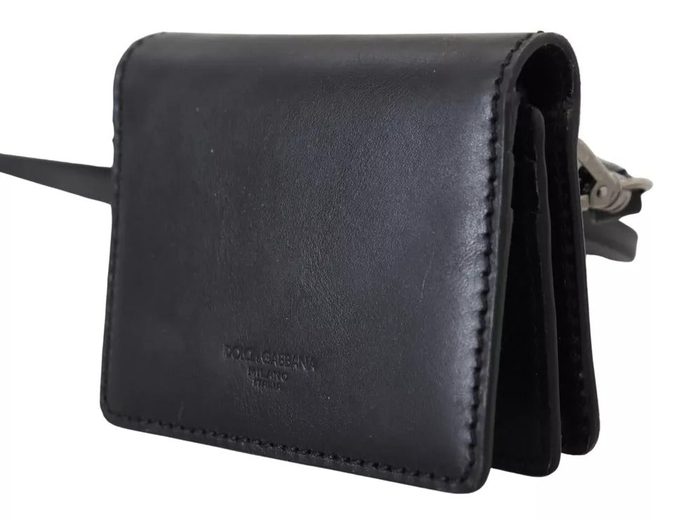Dolce &amp; Gabbana Zwarte Leren Bifold Schoudertas Dames Portemonnee