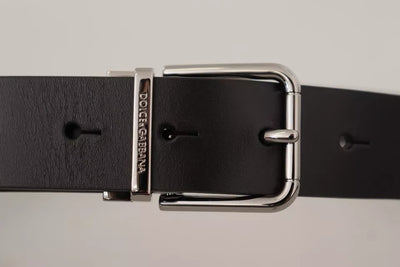 Ceinture Dolce &amp; Gabbana en cuir de veau noir avec boucle en métal gravée du logo