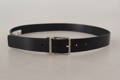 Ceinture Dolce &amp; Gabbana en cuir de veau noir avec boucle en métal gravée du logo