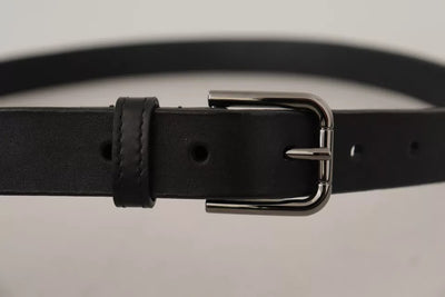 Ceinture classique en cuir de veau noir Dolce &amp; Gabbana avec boucle en métal et logo