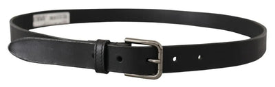Ceinture classique en cuir de veau noir Dolce &amp; Gabbana avec boucle en métal et logo