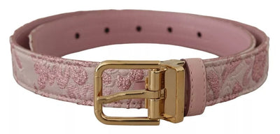 Dolce &amp; Gabbana roze jacquard geborduurde gouden metalen gesp riem