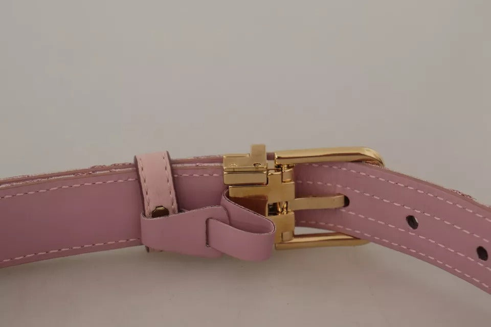 Dolce &amp; Gabbana roze jacquard geborduurde gouden metalen gesp riem
