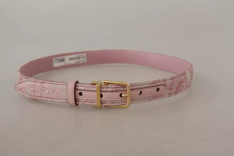 Dolce &amp; Gabbana roze jacquard geborduurde gouden metalen gesp riem