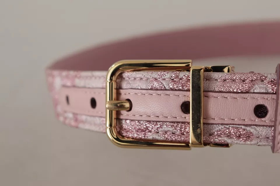 Dolce &amp; Gabbana roze jacquard geborduurde gouden metalen gesp riem