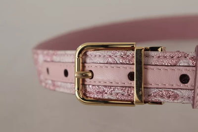 Dolce &amp; Gabbana roze jacquard geborduurde gouden metalen gesp riem