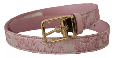 Dolce &amp; Gabbana roze jacquard geborduurde gouden metalen gesp riem
