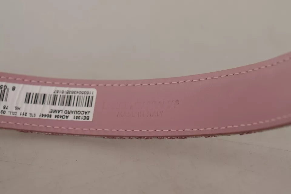 Dolce &amp; Gabbana roze jacquard geborduurde gouden metalen gesp riem
