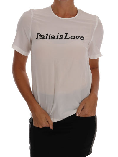 T-shirt chemisier en soie blanche Dolce &amp; Gabbana ITALIA IS LOVE