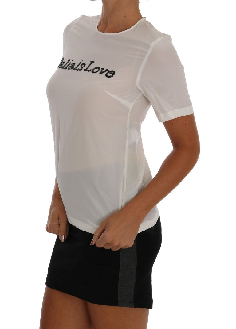 T-shirt chemisier en soie blanche Dolce &amp; Gabbana ITALIA IS LOVE