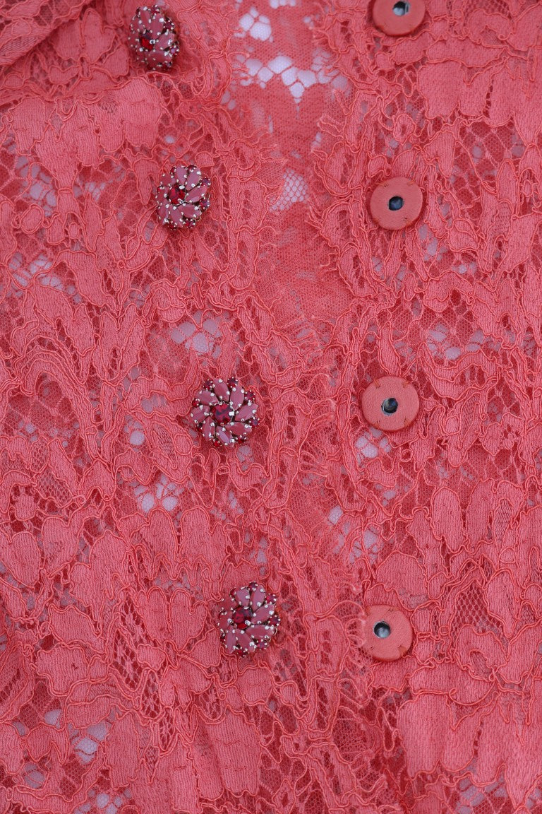 Chemisier en dentelle fleurie à boutons en cristal orange Dolce &amp; Gabbana