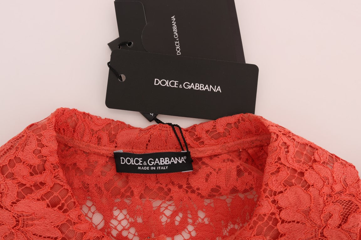 Chemisier en dentelle fleurie à boutons en cristal orange Dolce &amp; Gabbana