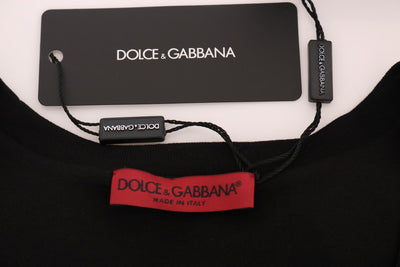 Débardeur en coton noir à fleurs et cristaux Dolce &amp; Gabbana