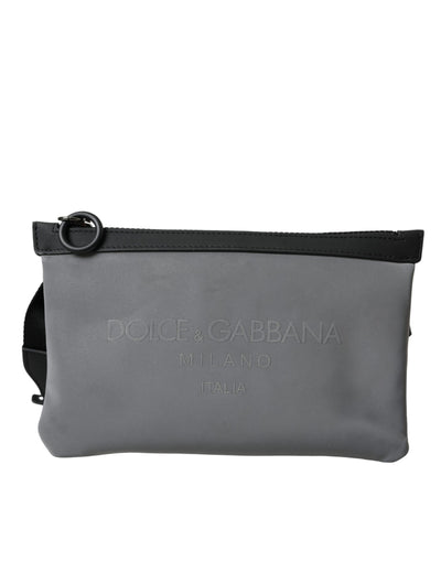 Sac banane à fermeture éclair en néoprène gris Dolce &amp; Gabbana avec logo