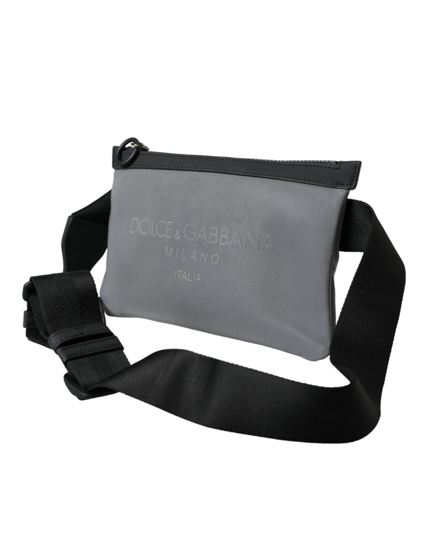 Sac banane à fermeture éclair en néoprène gris Dolce &amp; Gabbana avec logo