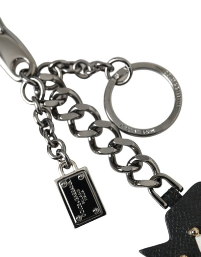 Porte-clés Dolce &amp; Gabbana en laiton argenté avec logo Black Prince Studs