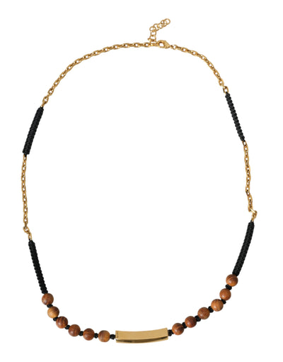 Pendentif Dolce &amp; Gabbana avec logo en perles de bois et or noir