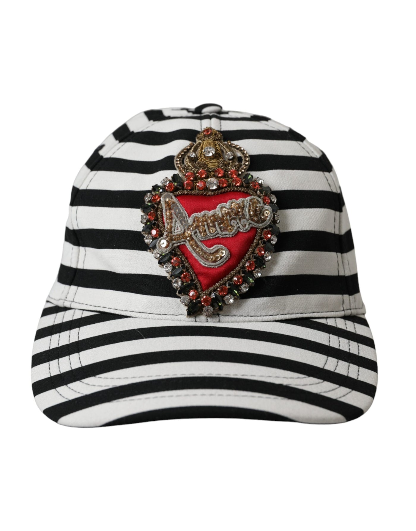 Casquette de baseball Dolce &amp; Gabbana à rayures noires et blanches avec appliqué cœur Amore
