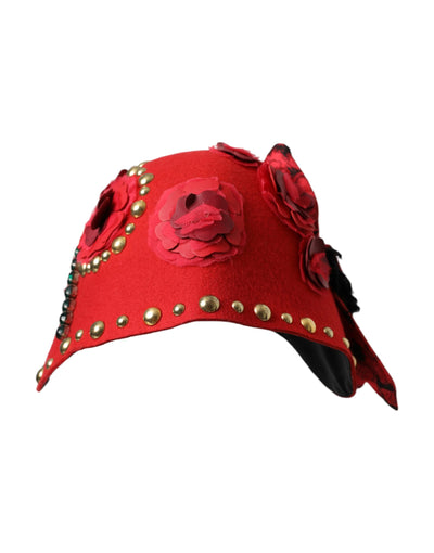 Dolce &amp; Gabbana Broche en cristal rouge et or avec roses Chapeau orné