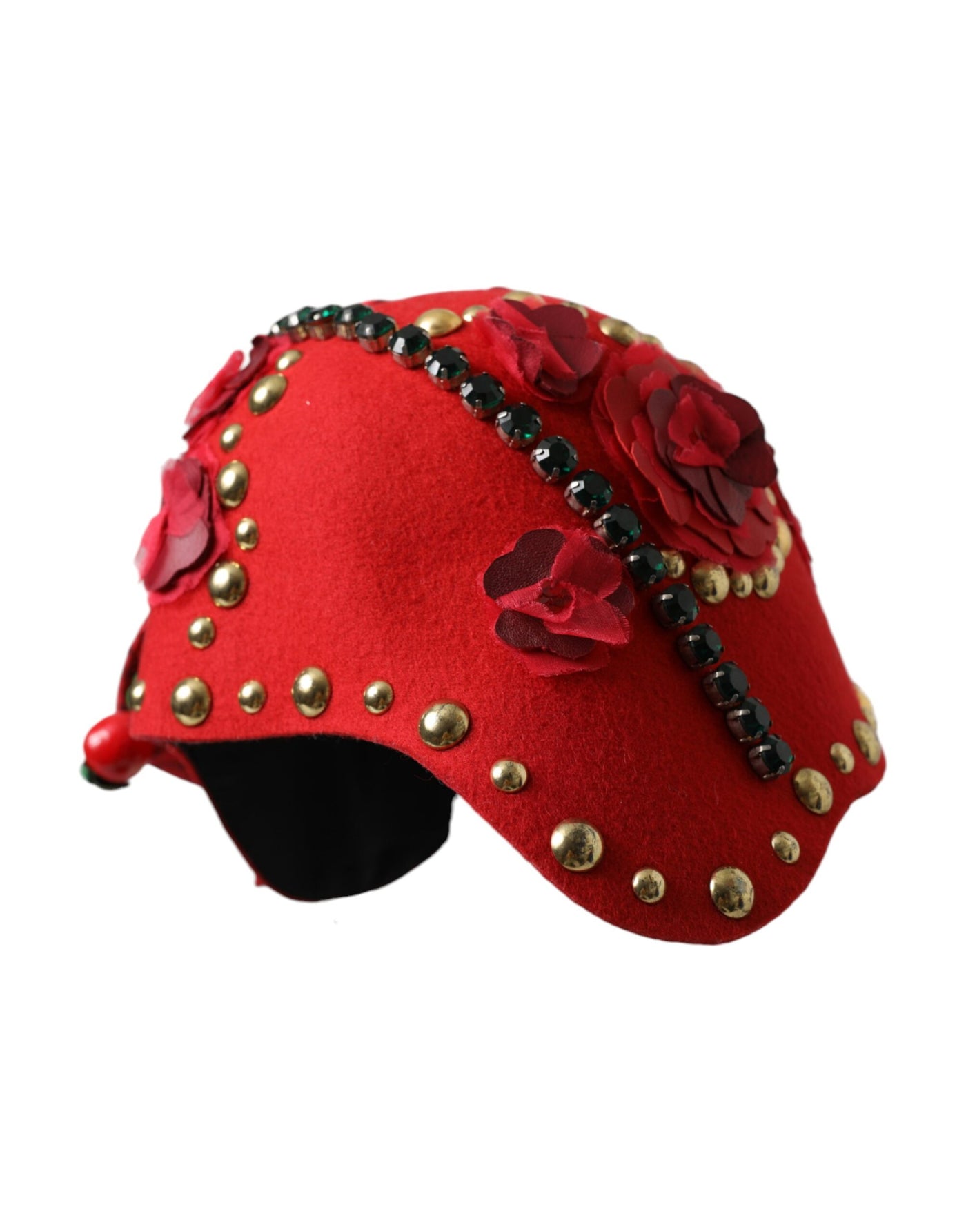 Dolce &amp; Gabbana Broche en cristal rouge et or avec roses Chapeau orné