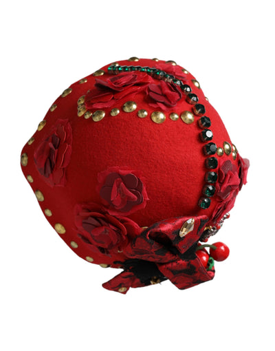 Dolce &amp; Gabbana Broche en cristal rouge et or avec roses Chapeau orné