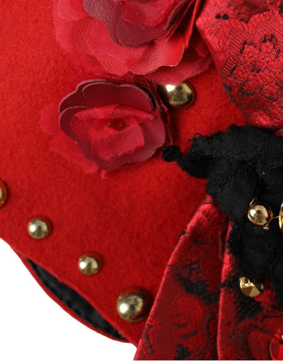 Dolce &amp; Gabbana Broche en cristal rouge et or avec roses Chapeau orné