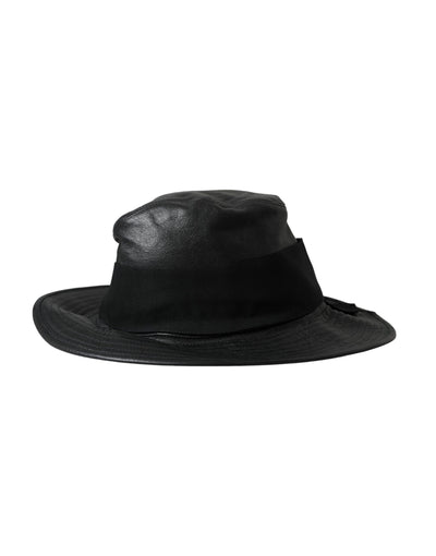 Chapeau à large bord en cuir noir Dolce &amp; Gabbana DG Coin Crystal
