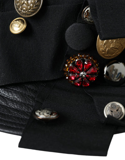 Chapeau à large bord en cuir noir Dolce &amp; Gabbana DG Coin Crystal