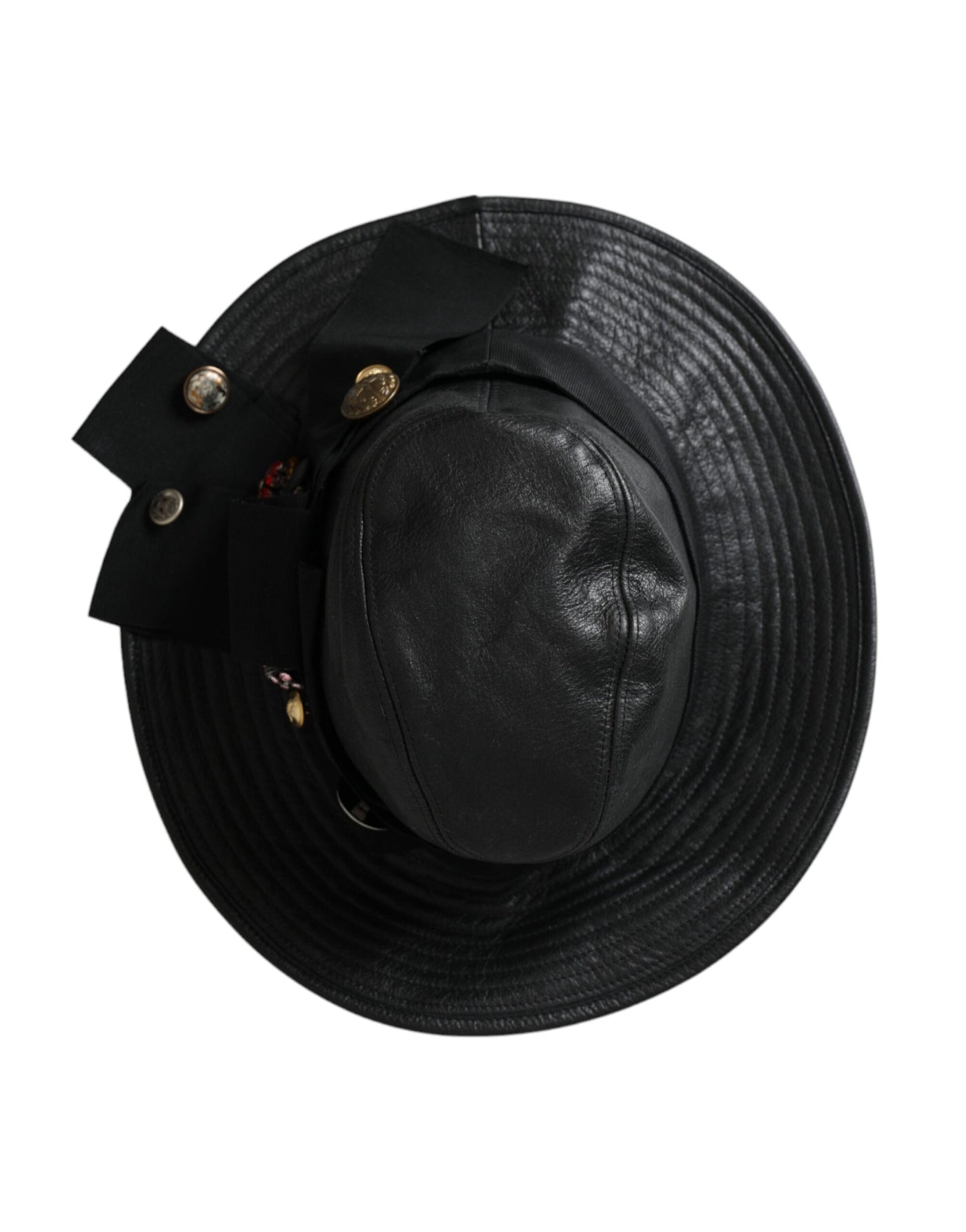 Chapeau à large bord en cuir noir Dolce &amp; Gabbana DG Coin Crystal