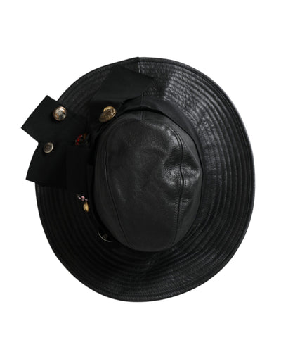 Chapeau à large bord en cuir noir Dolce &amp; Gabbana DG Coin Crystal