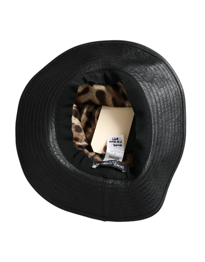 Chapeau à large bord en cuir noir Dolce &amp; Gabbana DG Coin Crystal